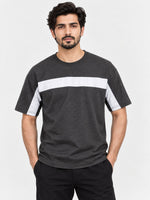 Oversize White Body Panel Fashion Tee Shirt - Charcoal