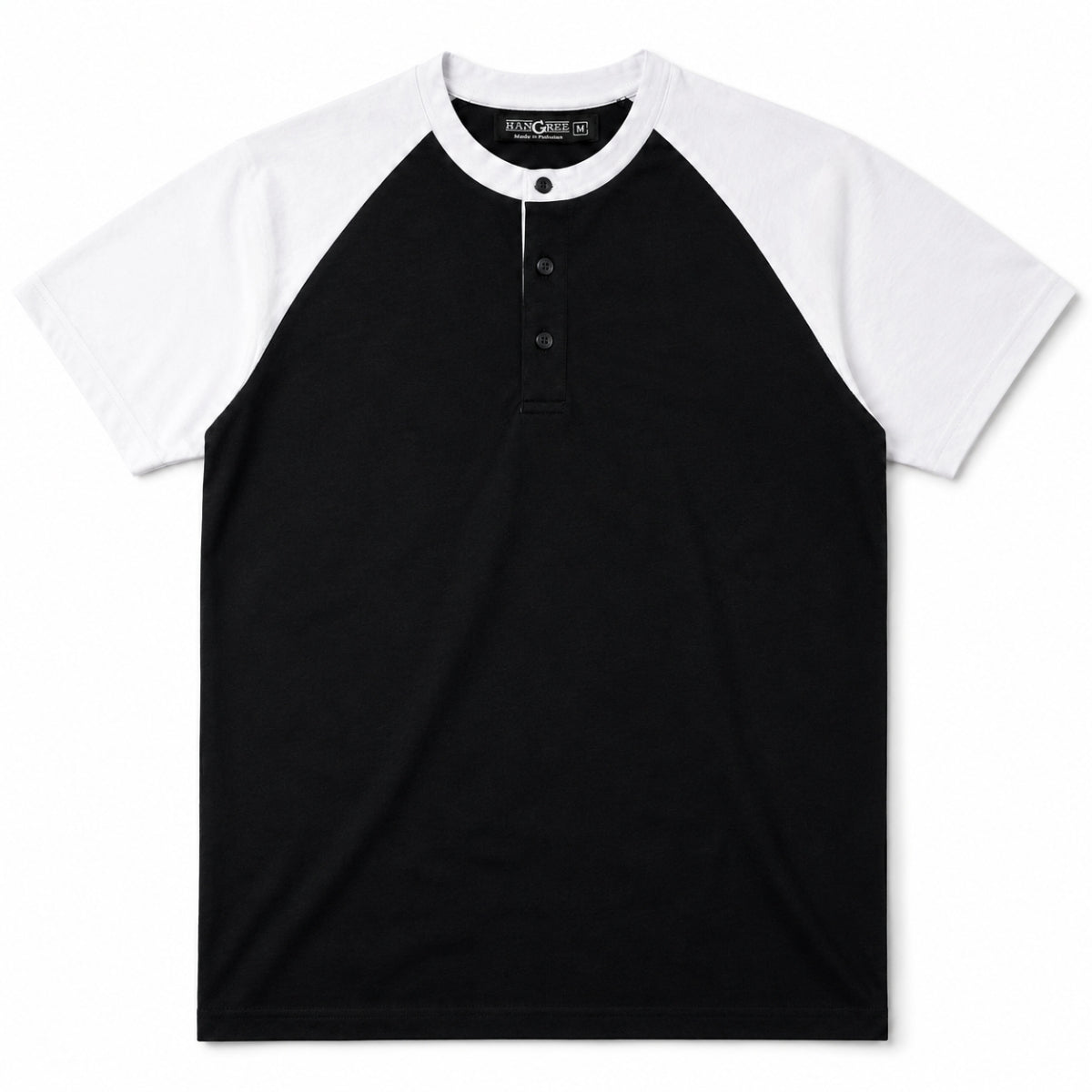 Men’s Casual Comfort Raglan Henley Tee Shirt – Black