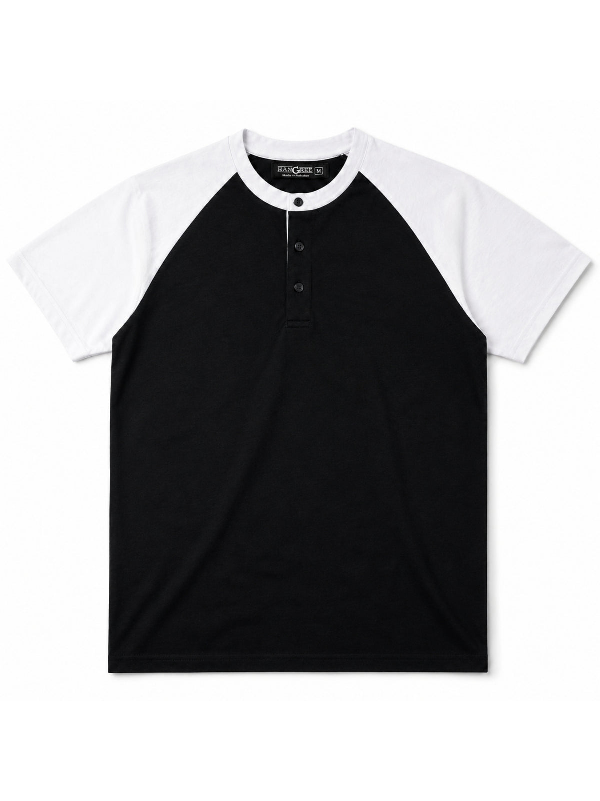 Men’s Casual Comfort Raglan Henley Tee Shirt – Black
