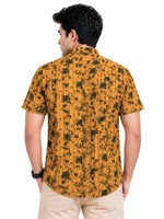 Men’s Abstract Grid Printed Casual Shirt - Mustard