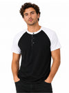 Men’s Casual Comfort Raglan Henley Tee Shirt – Black