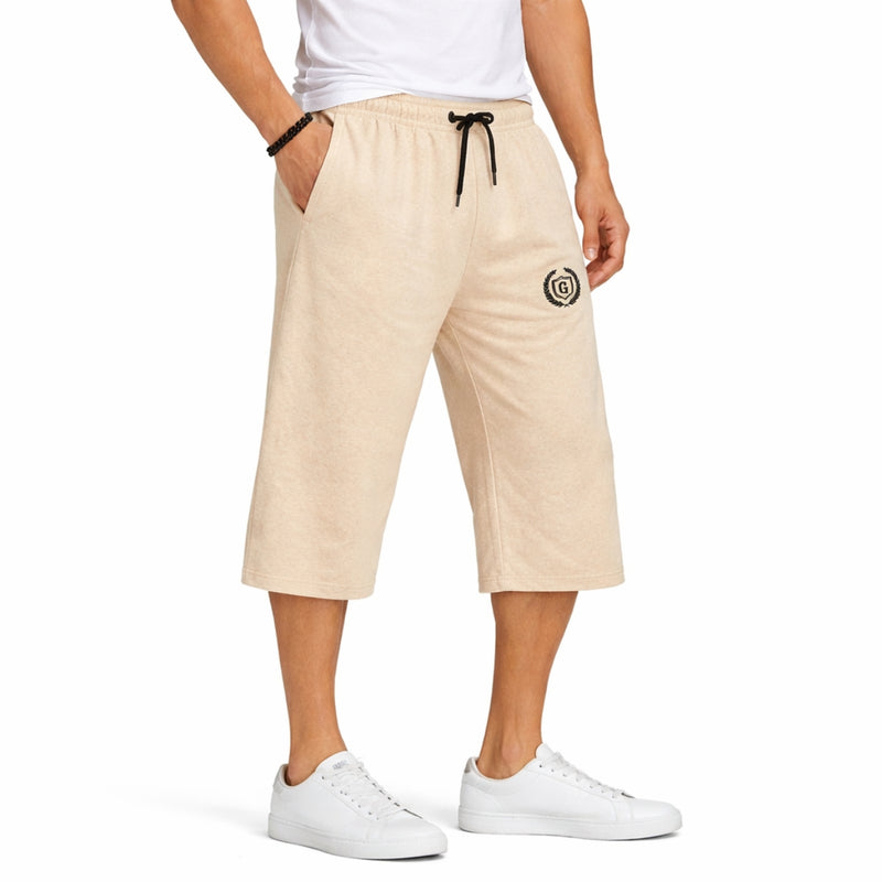 Men's Signature Emb. Three Quarter Shorts - Beige