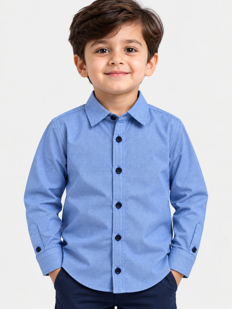 Boy's Micro Checkered Full Sleeves Casual Shirt - Blue