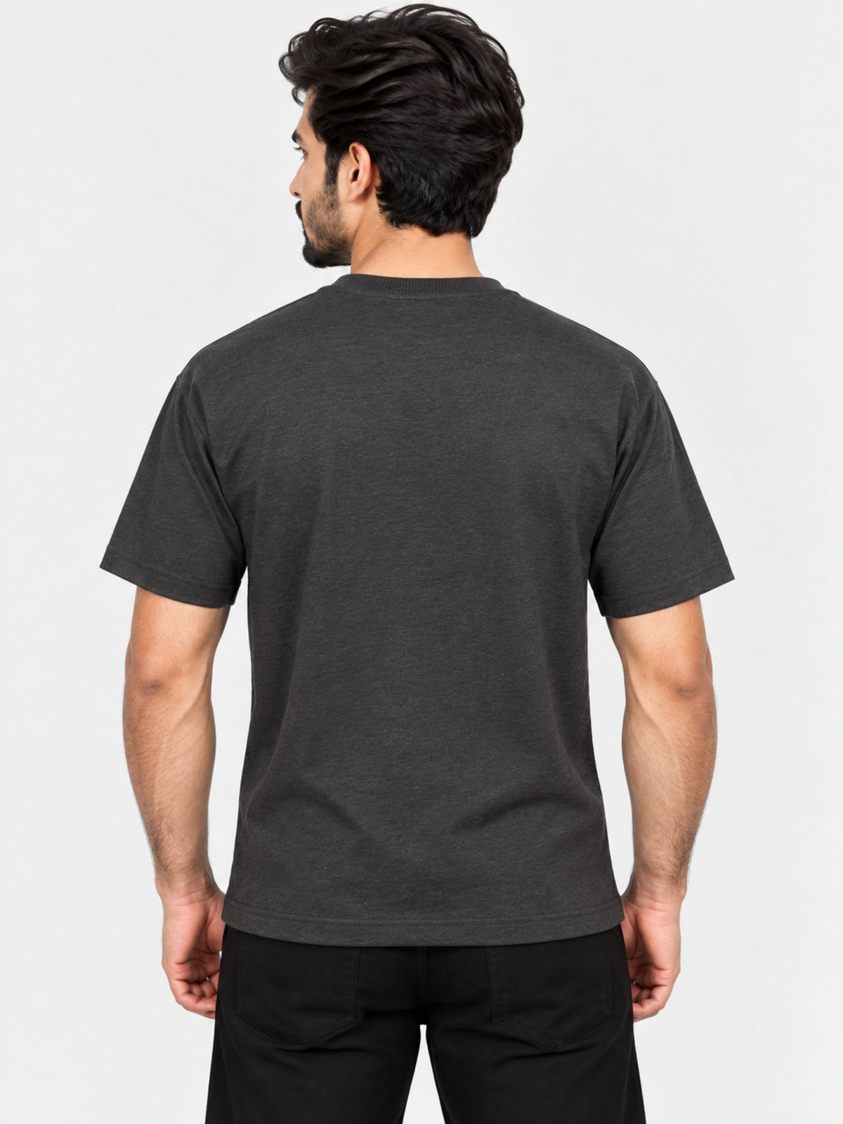 Oversize White Body Panel Fashion Tee Shirt - Charcoal