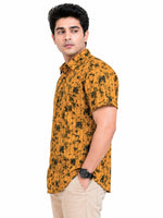 Men’s Abstract Grid Printed Casual Shirt - Mustard