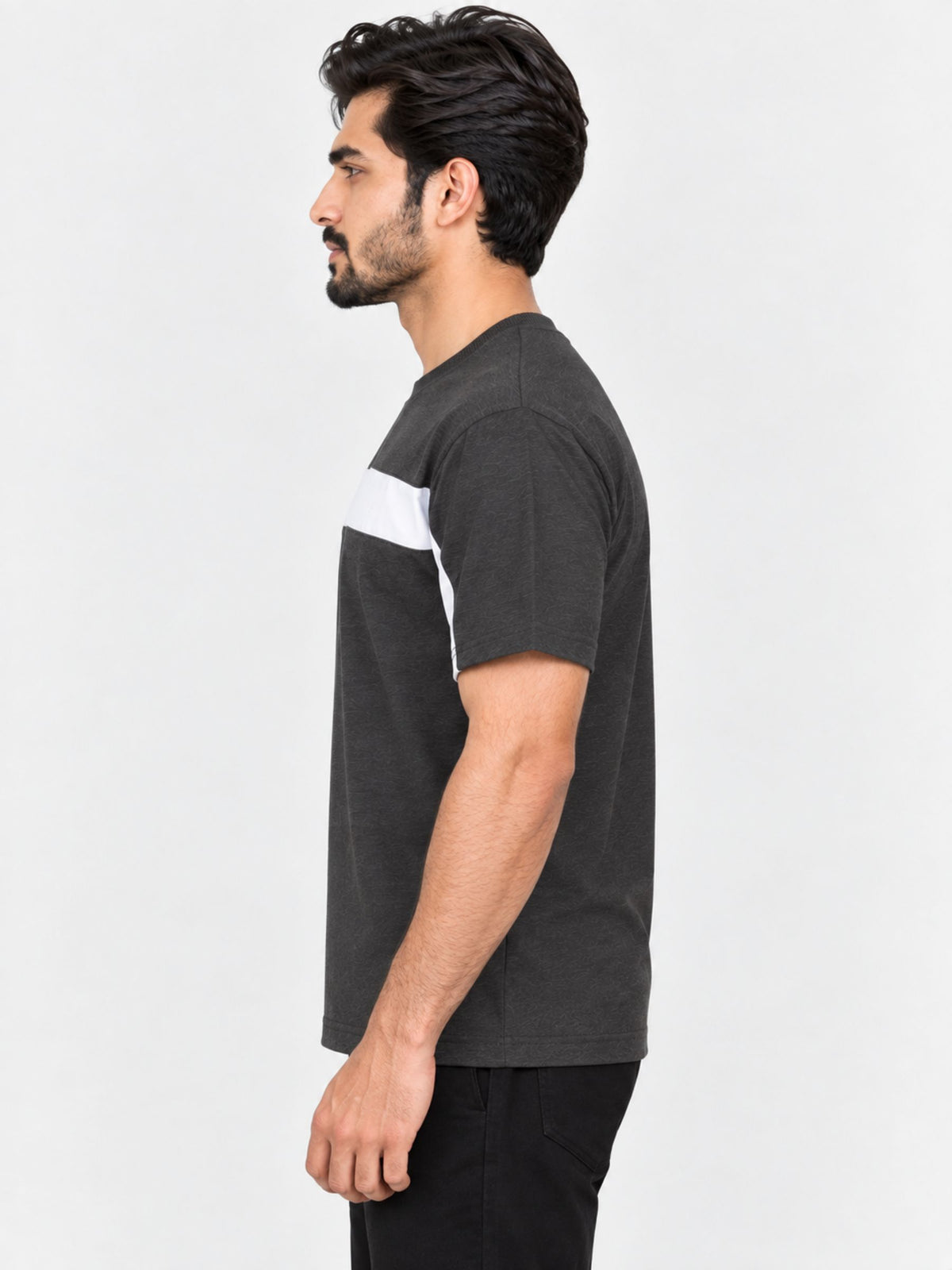 Oversize White Body Panel Fashion Tee Shirt - Charcoal