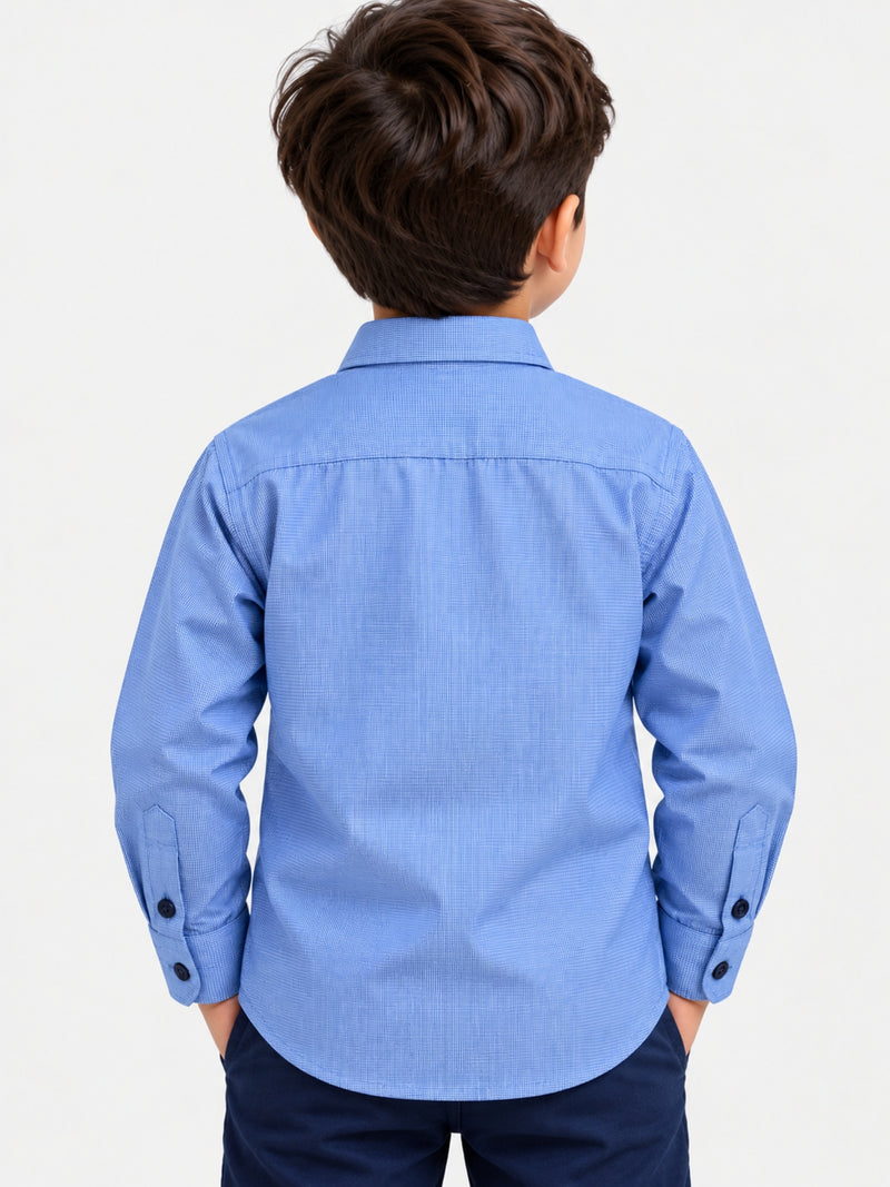 Boy's Micro Checkered Full Sleeves Casual Shirt - Blue