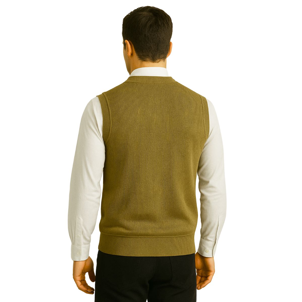 HG Men's Ribbed V-Neck Sleeveless Sweater - Gold Brown