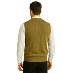 HG Men's Ribbed V-Neck Sleeveless Sweater - Gold Brown