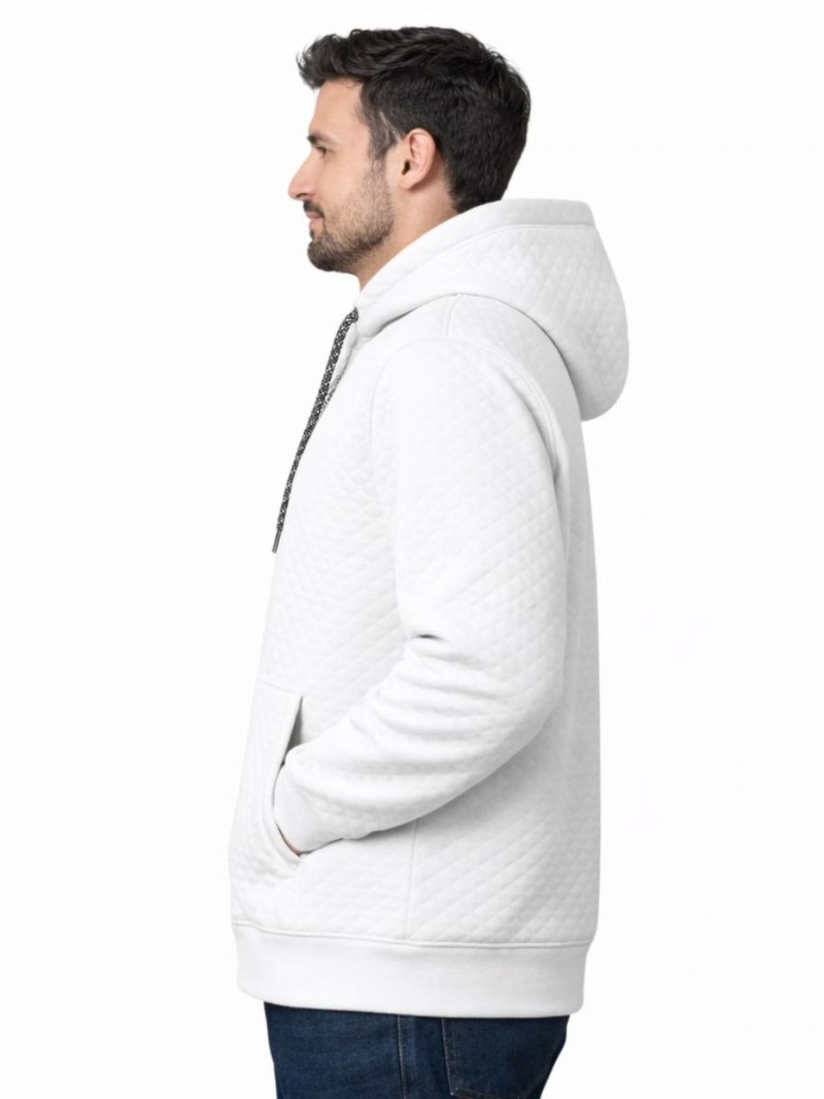 HG Men’s Luxury Quilted Pullover Hoodie – White Edition