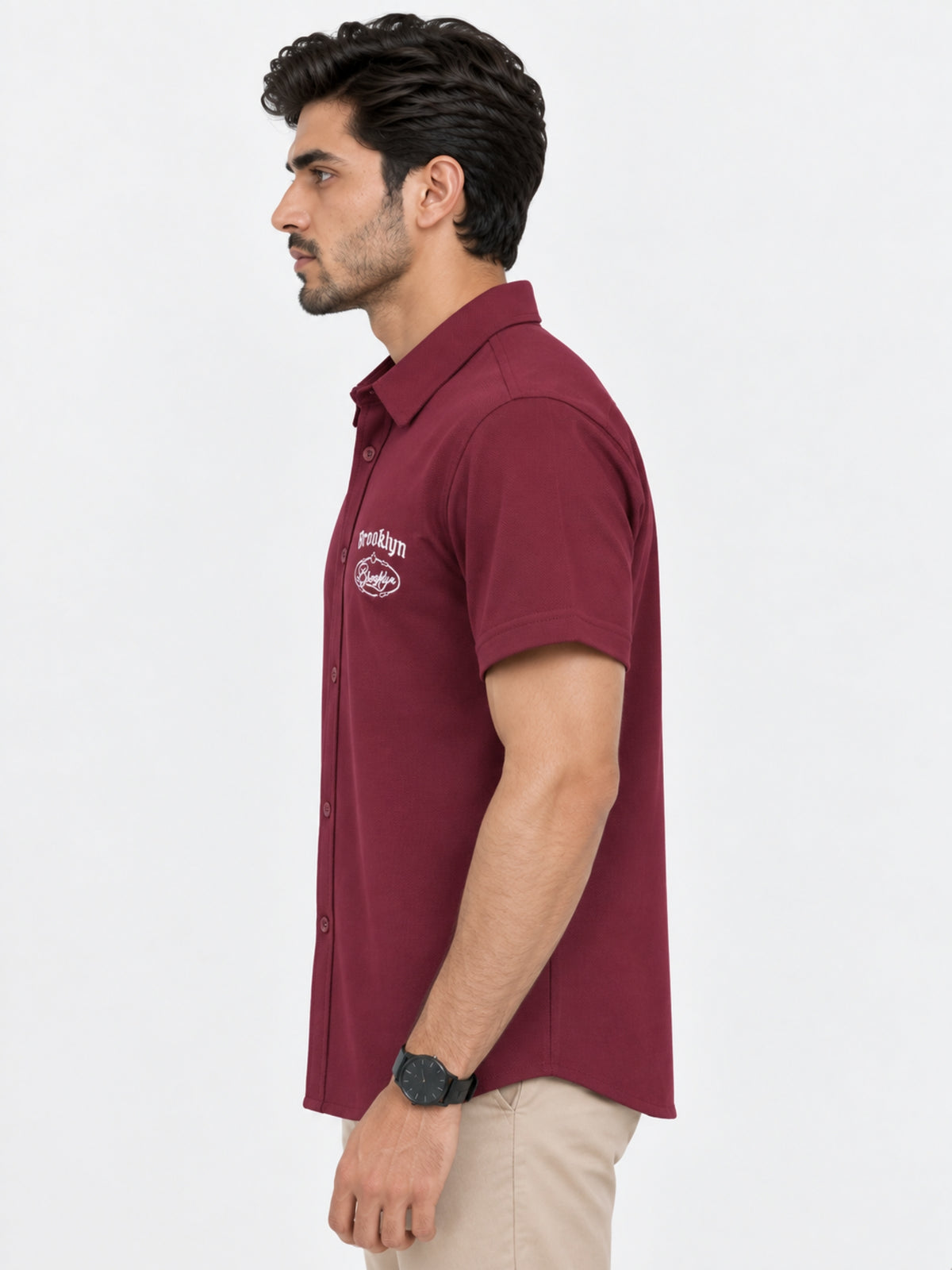 Classy "Brooklyn" Embroidered Soft Cotton Casual Shirt - Maroon