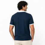 Men’s Classic Thermal Knit Contrast Collar Polo Shirt – Navy Blue