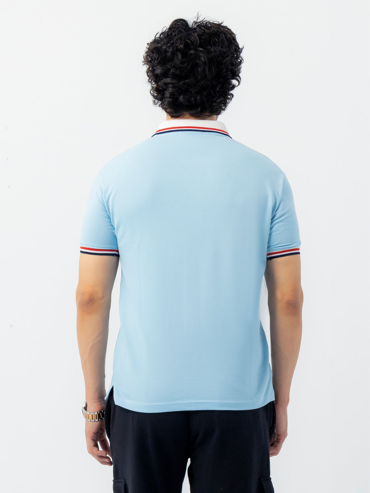Mens’ Signature Embroidered Contrast Collar Polo Shirt – Sky Blue