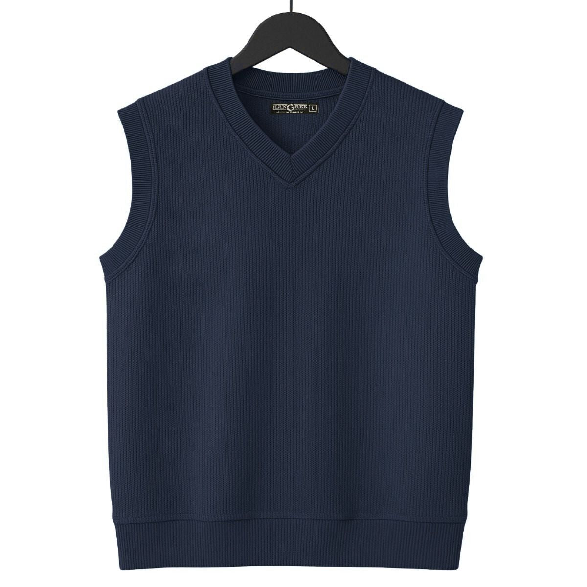 HG Men's Ribbed V-Neck Sleeveless Sweater - Dark Navy