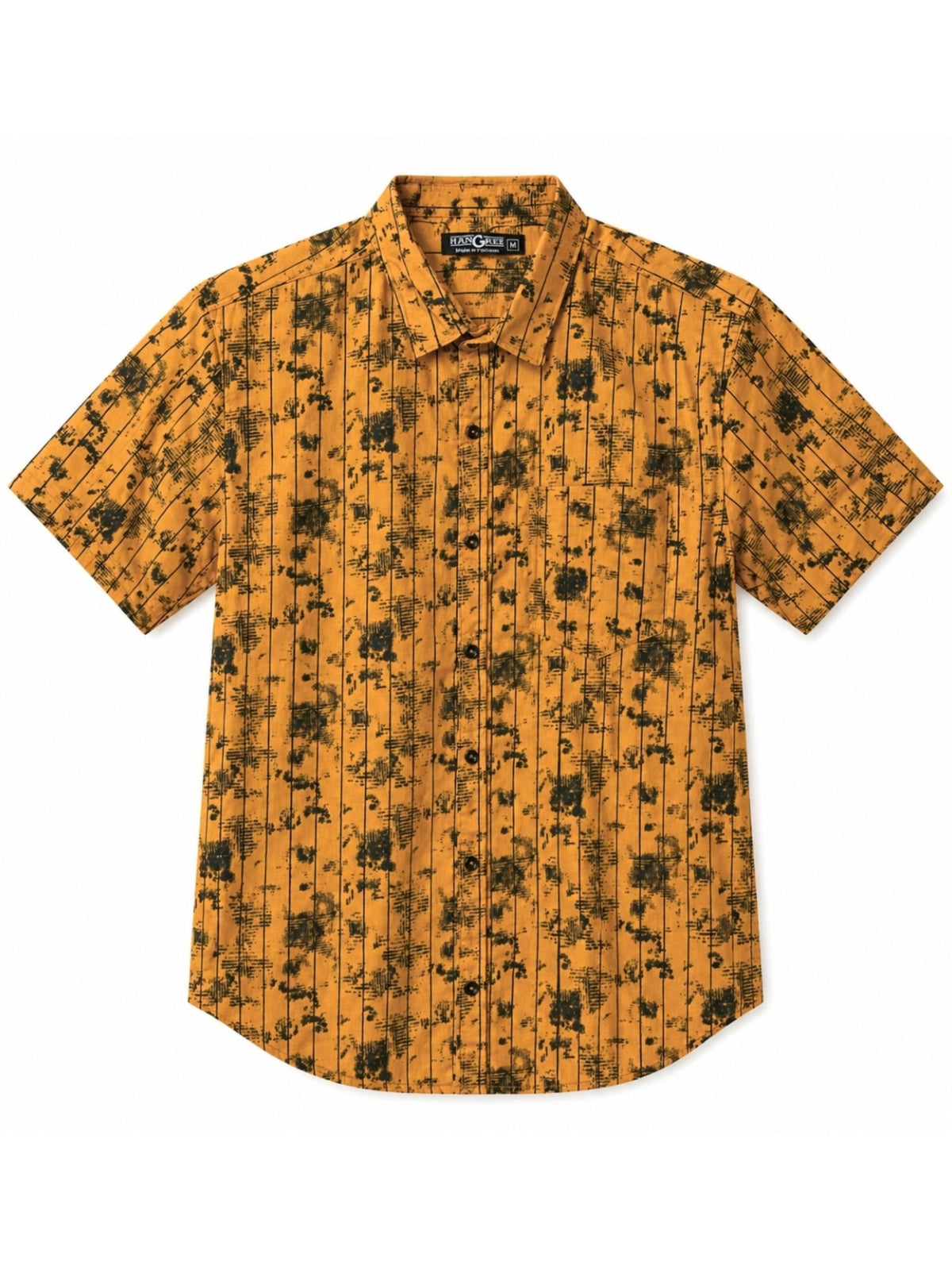 Men’s Abstract Grid Printed Casual Shirt - Mustard