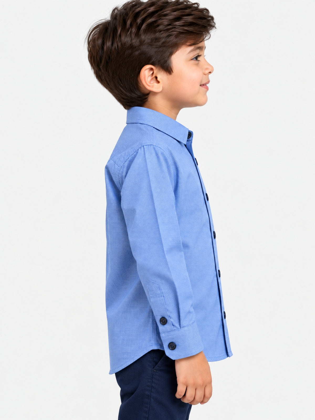 Boy's Micro Checkered Full Sleeves Casual Shirt - Blue