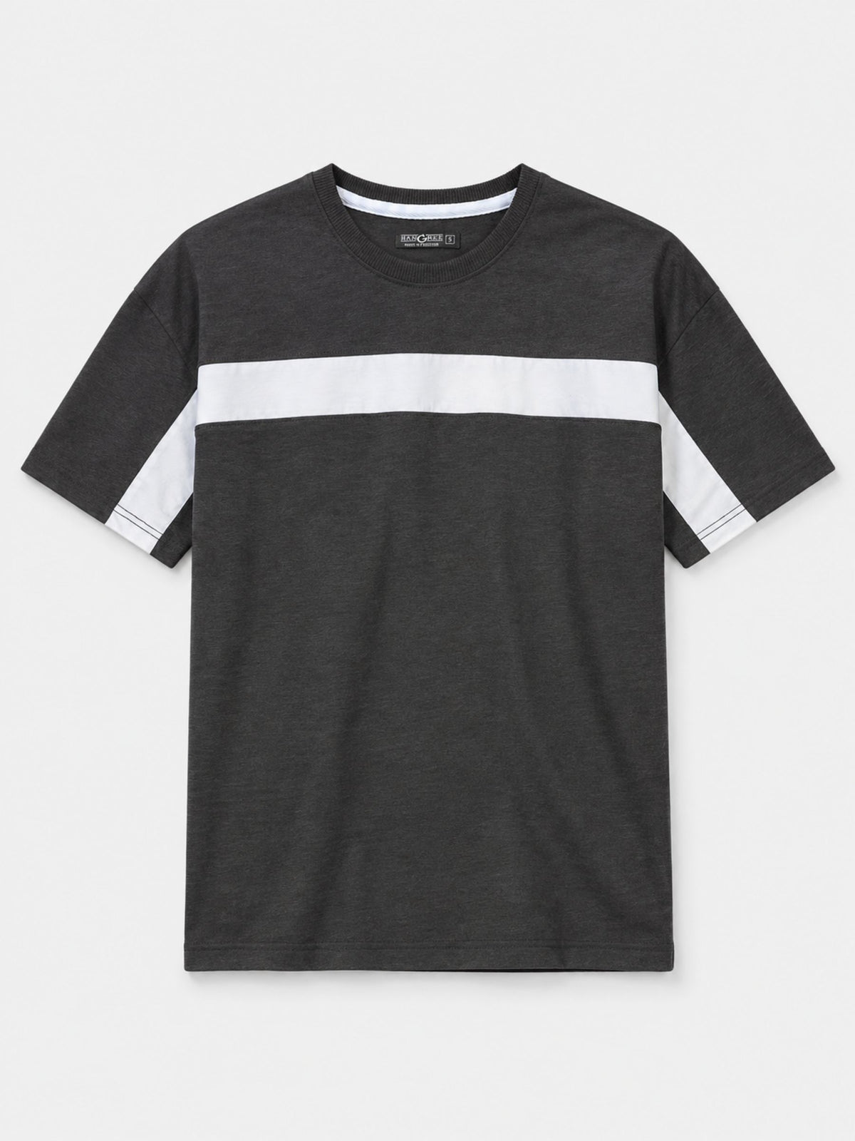 Oversize White Body Panel Fashion Tee Shirt - Charcoal