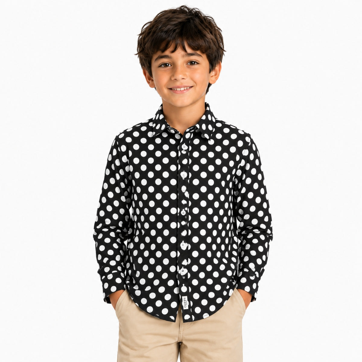 Boy's Polka Dots Printed Casual Shirt - Black
