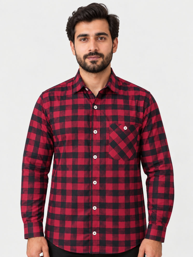 Men's Red Navy Check Casual Shirt