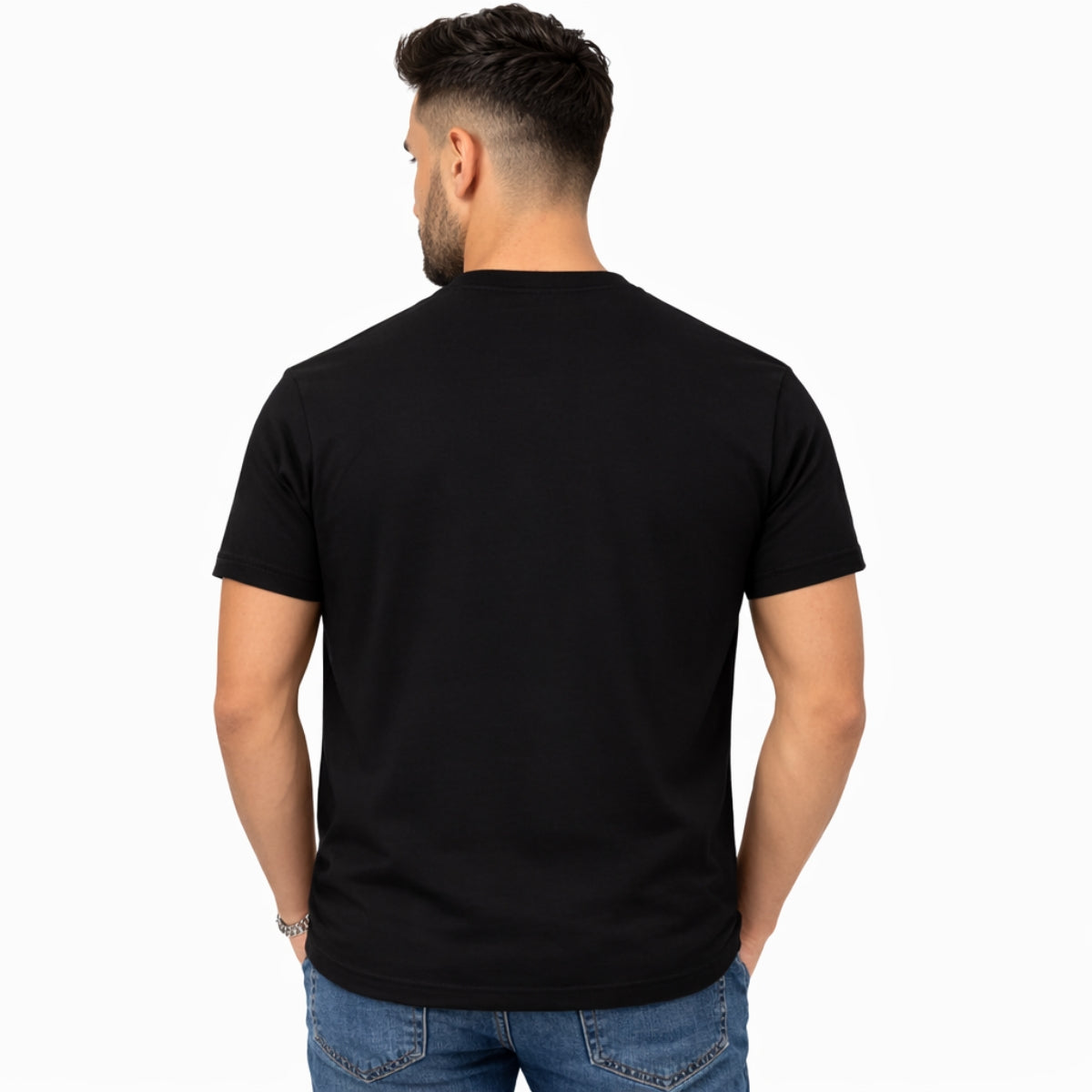 Men's Cut & Sew panel Tee Shirt - Black, White & Skin
