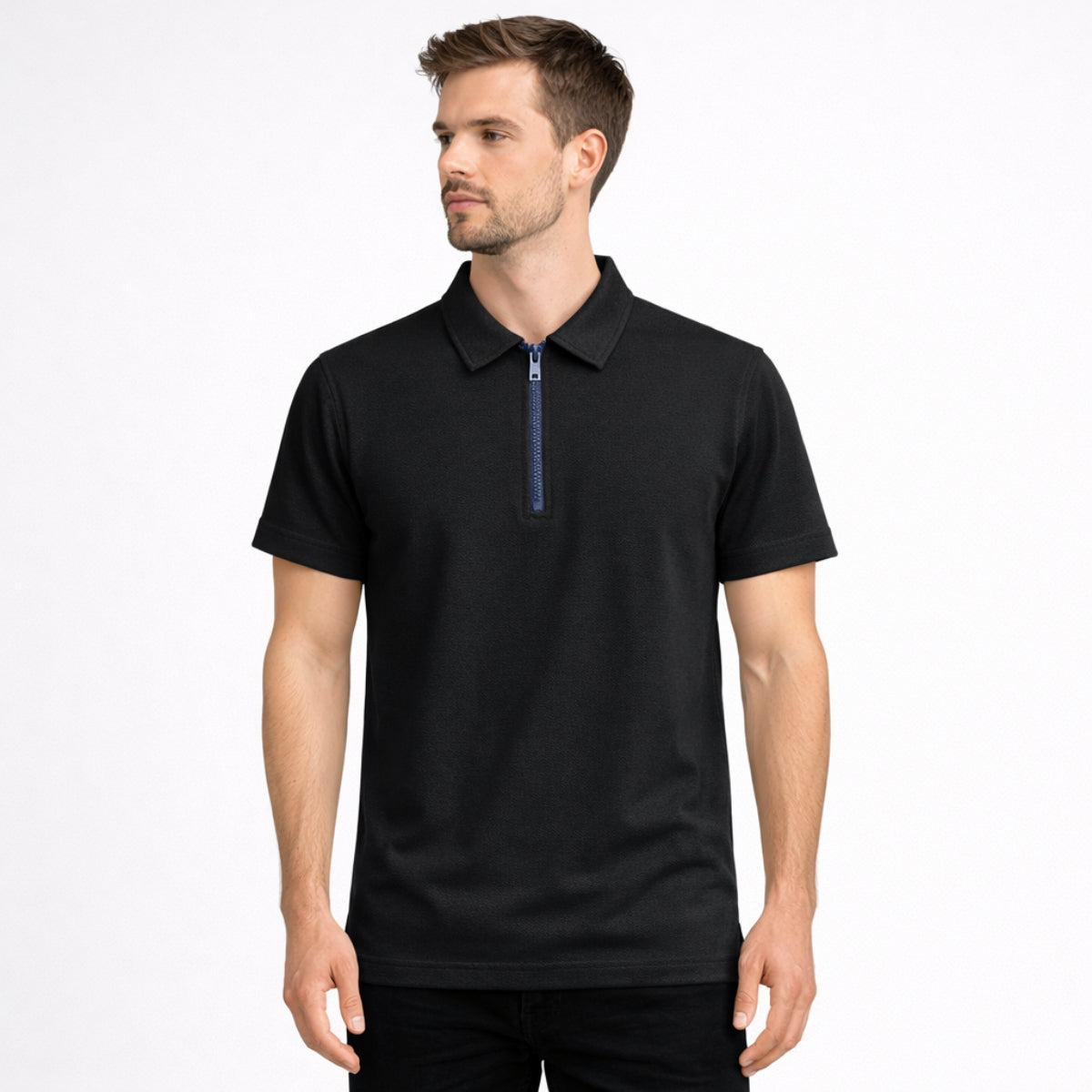 Men’s Premium Poly Wear Half-Zip Polo Shirt – Black
