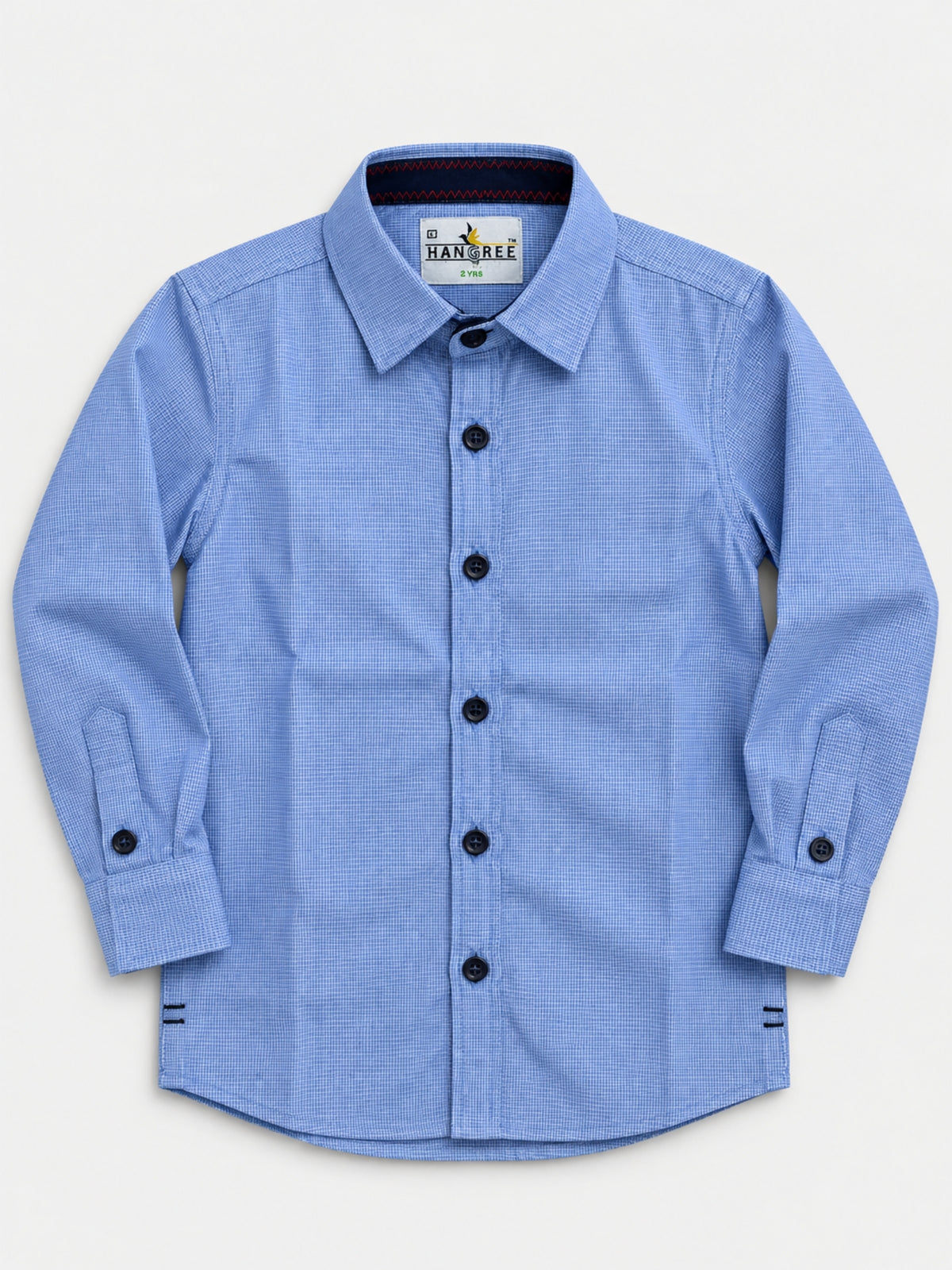 Boy's Micro Checkered Full Sleeves Casual Shirt - Blue