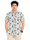 Men’s Abstract Grid Printed Casual Shirt - White