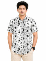 Men’s Abstract Grid Printed Casual Shirt - White