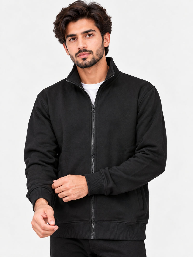HG Classic Mock Neck Fleece Zipper Jacket - Black