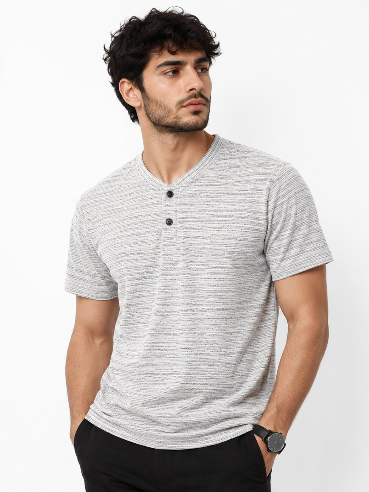 Men's Exclusive Melange Henley T-Shirt - White