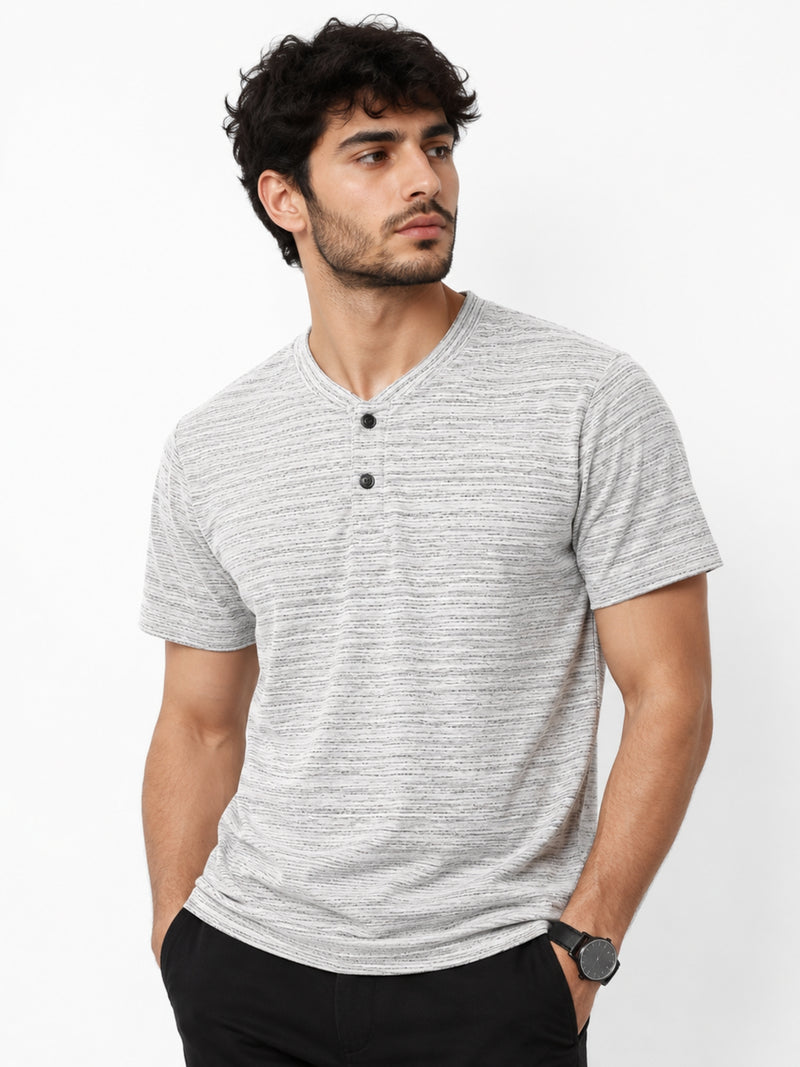 Men's Exclusive Melange Henley T-Shirt - White