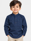 Boy's Mandarin Collar Kurta Style Casual Shirt - Navy