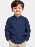Boy's Mandarin Collar Kurta Style Casual Shirt - Navy
