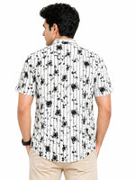 Men’s Abstract Grid Printed Casual Shirt - White