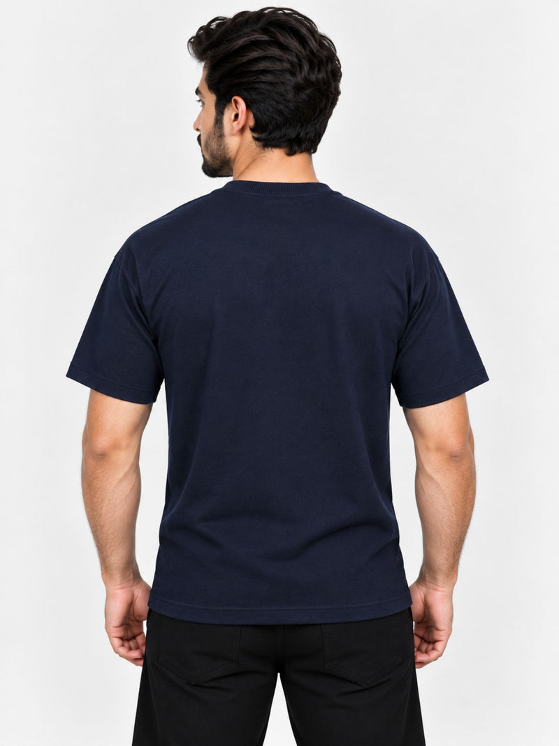 Oversize White Body Panel Fashion Tee Shirt - Navy