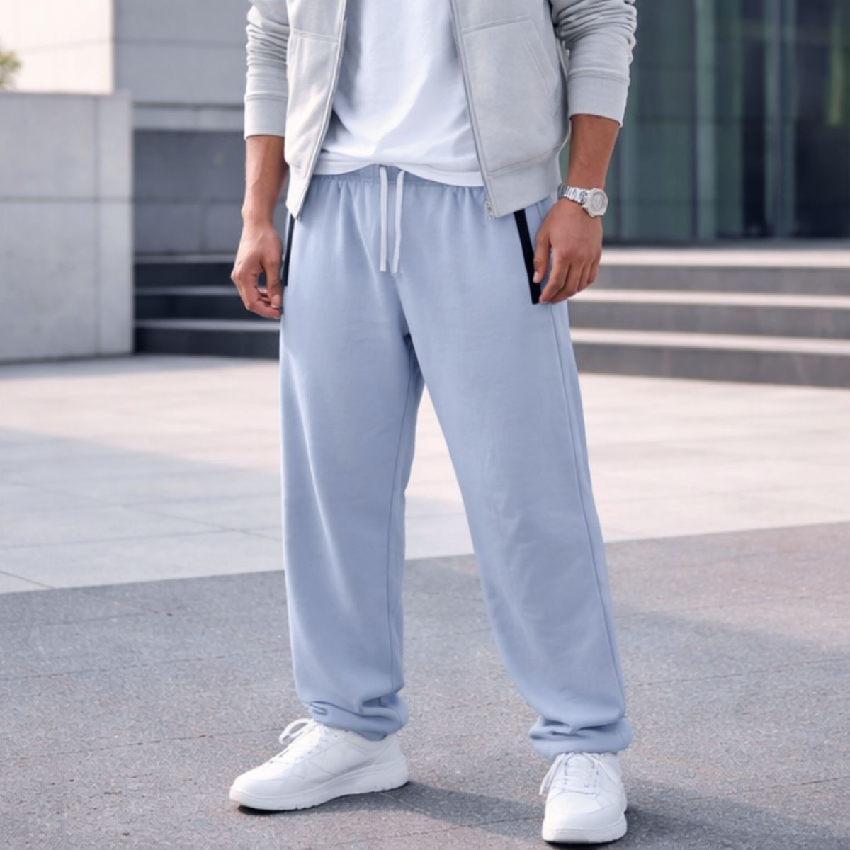 HG Classic Terry Loose Fit Trousers with Zipper Pockets - Rock Blue