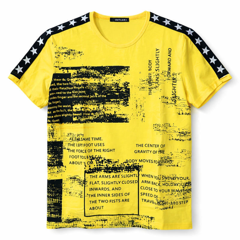 Men's Graphic Printed Round Neck Tee Shirt - Yellow