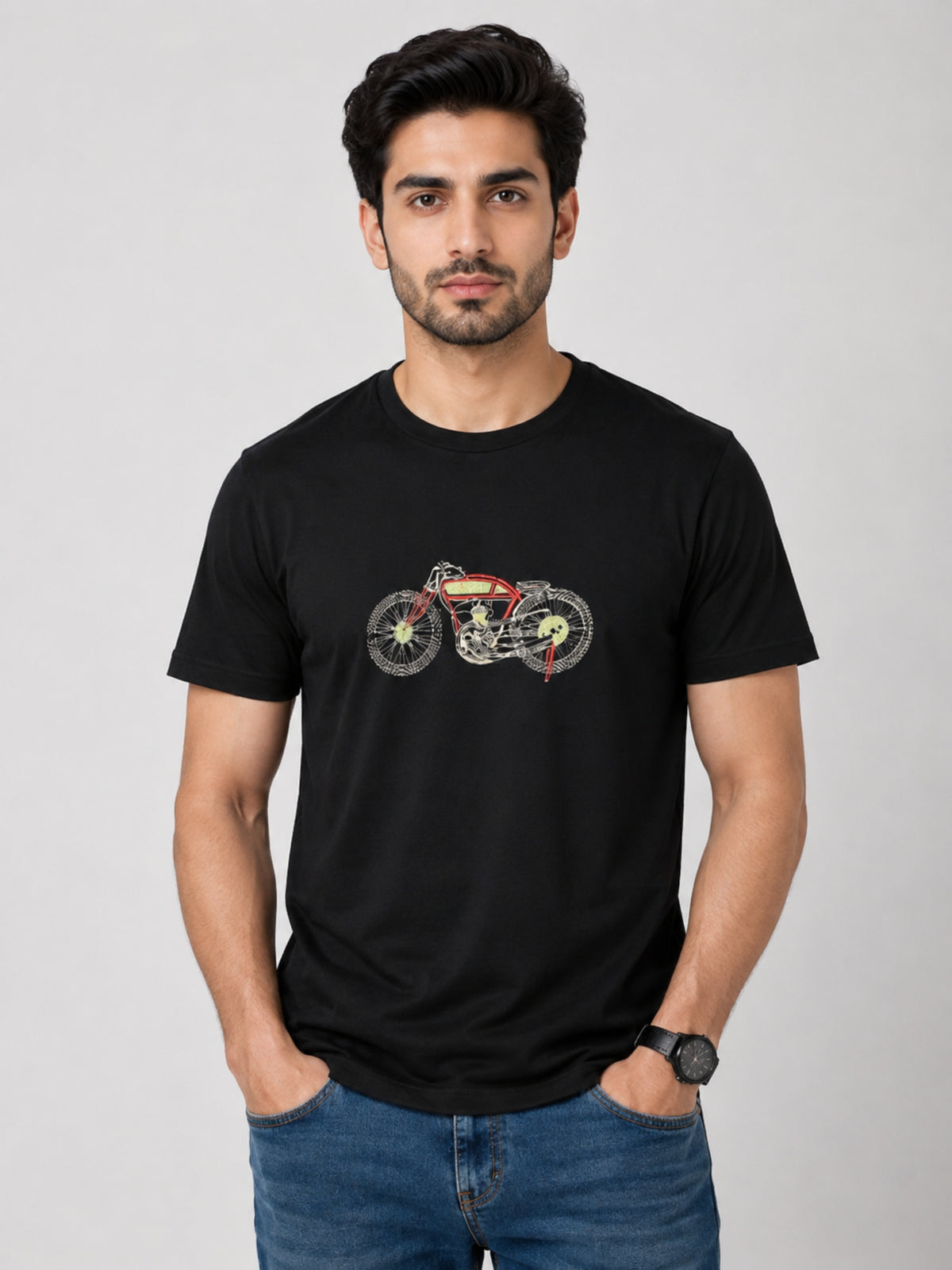 Harley Davidson Embroidered Men Tee Shirt - Black