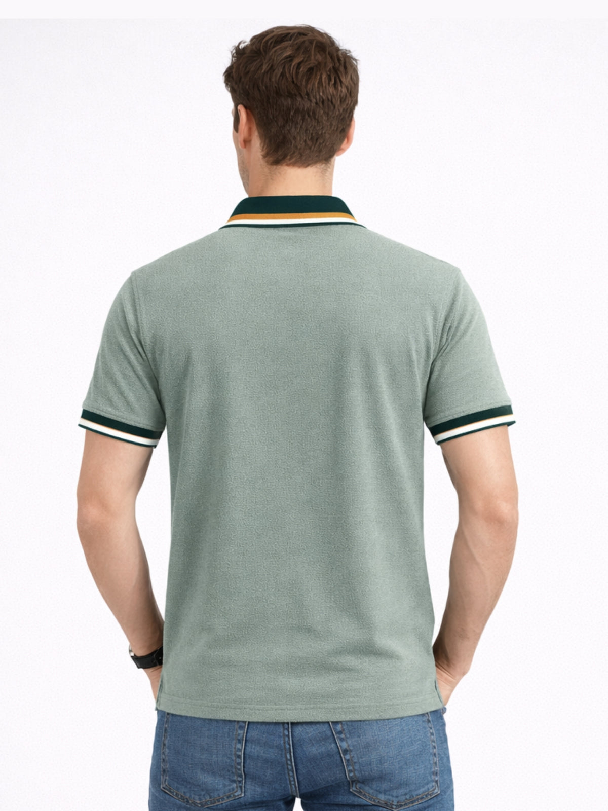 Men’s Premium Contrast Collar Polo Shirt – Spanish Green