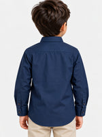 Boy's Mandarin Collar Kurta Style Casual Shirt - Navy