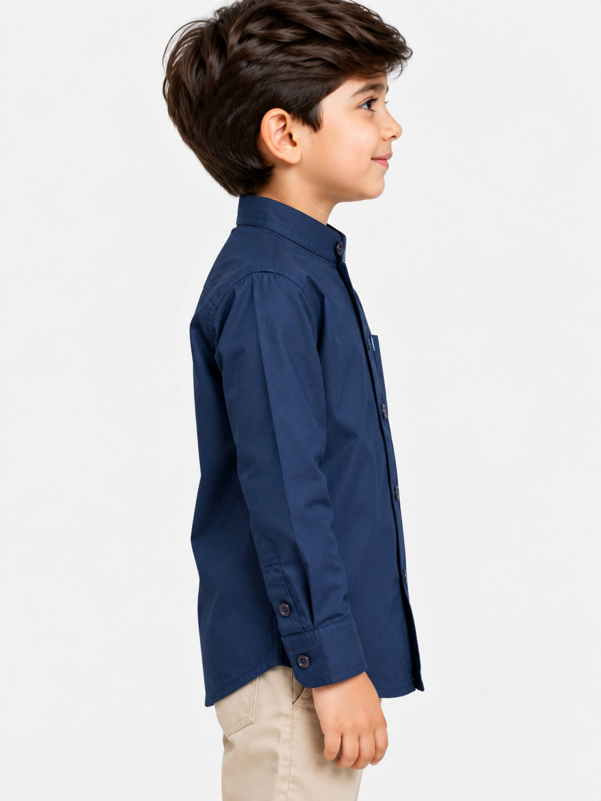 Boy's Mandarin Collar Kurta Style Casual Shirt - Navy