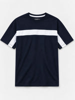 Oversize White Body Panel Fashion Tee Shirt - Navy