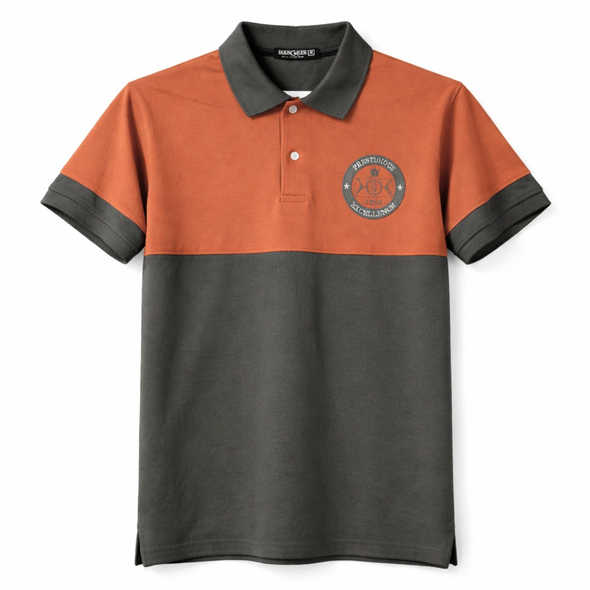 Men's Signature Emb Luxury Panel Polo - Rust & Dark Gray