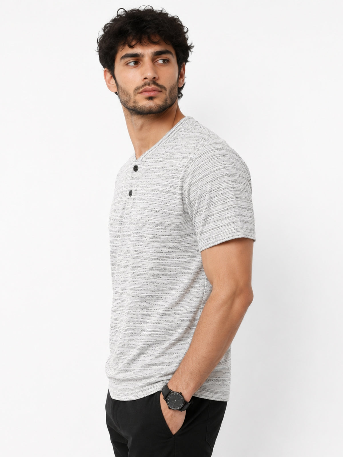Men's Exclusive Melange Henley T-Shirt - White