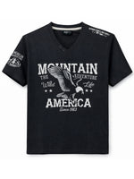 Men's Graphic Printed V Neck Tee Shirt - Black