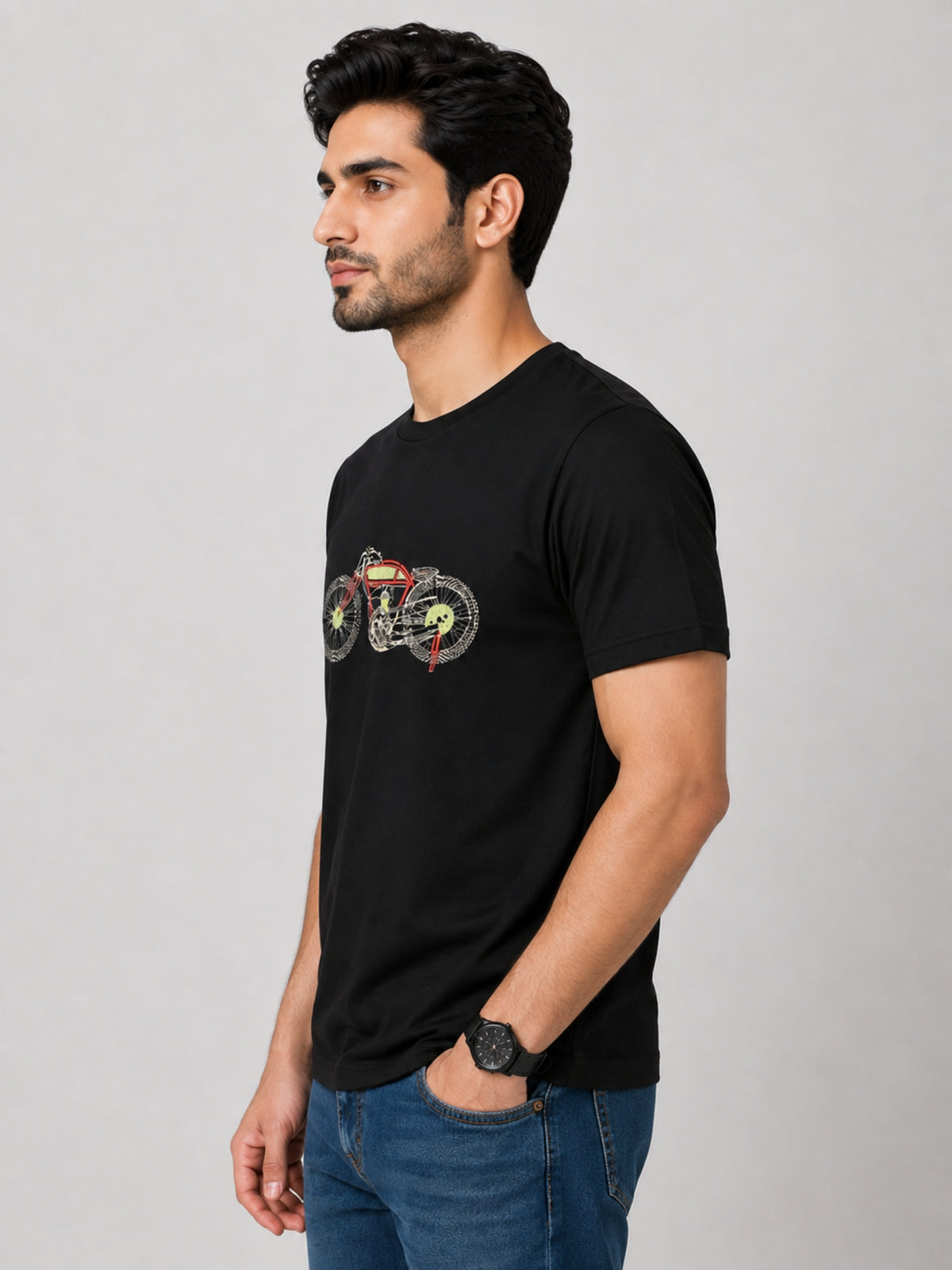 Harley Davidson Embroidered Men Tee Shirt - Black