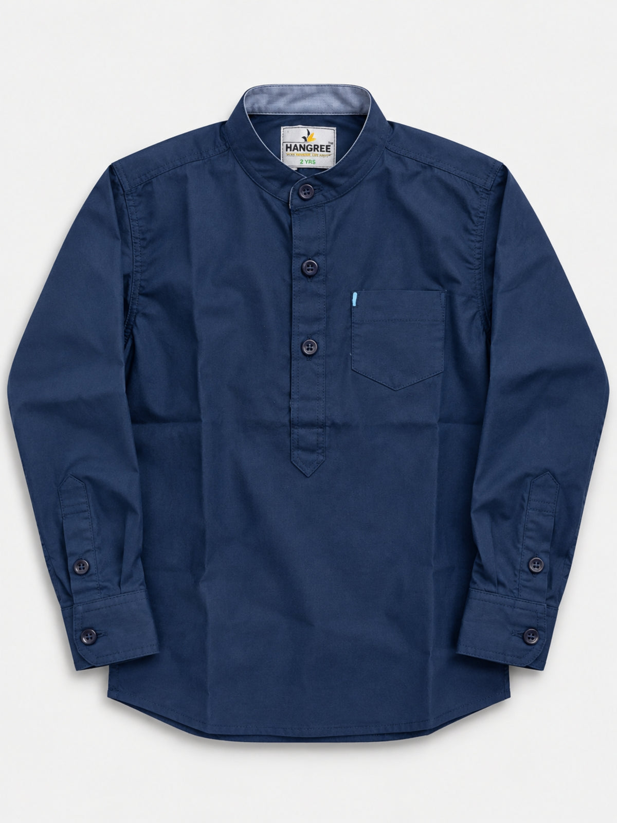 Boy's Mandarin Collar Kurta Style Casual Shirt - Navy