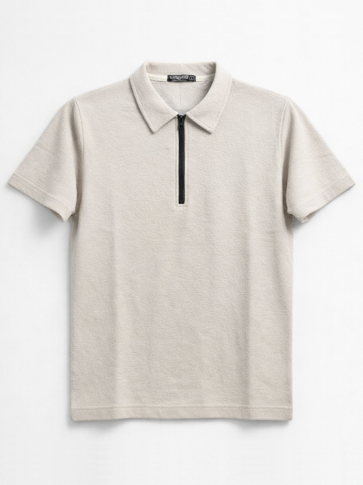 Men’s Premium Textured Half-Zip Polo Shirt – Beige