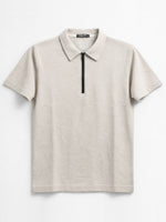 Men’s Premium Textured Half-Zip Polo Shirt – Beige