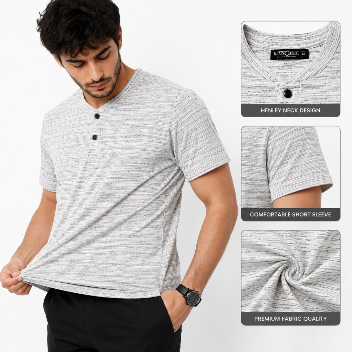 Men's Exclusive Melange Henley T-Shirt - White